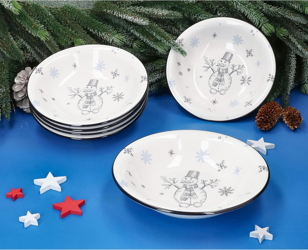 MamboCat 6er Set Olove Suppenteller I 450ml I winterliche Tiefe Teller aus Steingut mit Schneemann &