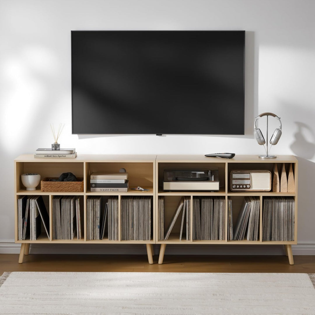 Plattenspieler-Ständer mit Schallplattenaufbewahrung, Vinyl-Plattenregal mit Präsentationsfläche, Sc