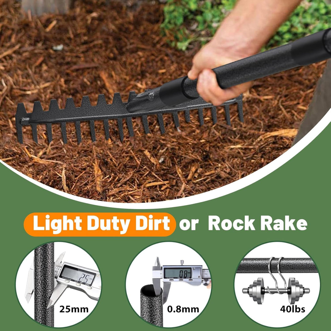 Gartenrechen 190 cm - Robuste Metall Gartenharke mit Stiel und 17 Zinken für Rasen, Laub & Boden | R
