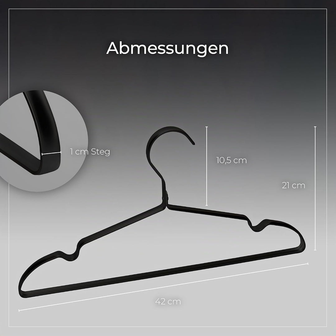 Parusia Kleiderbügel Metall schwarz, 42cm breit, 1cm stark, rostfrei, formstabil, zur platzsparenden