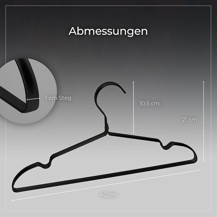 Parusia Kleiderbügel Metall schwarz, 42cm breit, 1cm stark, rostfrei, formstabil, zur platzsparenden