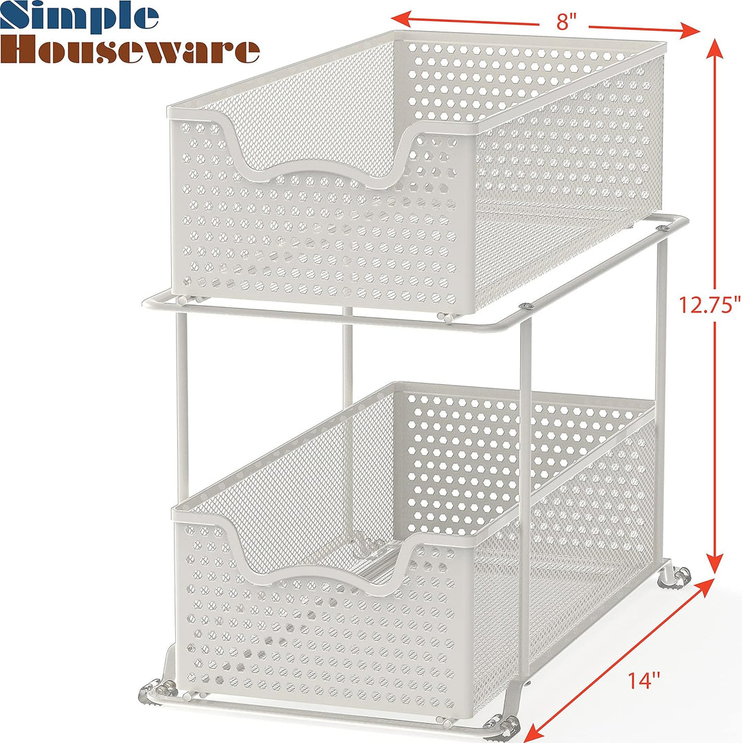 Simple Houseware 2-stufiger Schiebeschrank, Korb, Organizer, Schublade, weiss, Weiss