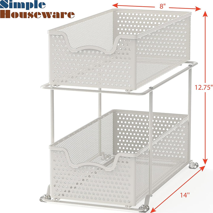 Simple Houseware 2-stufiger Schiebeschrank, Korb, Organizer, Schublade, weiss, Weiss