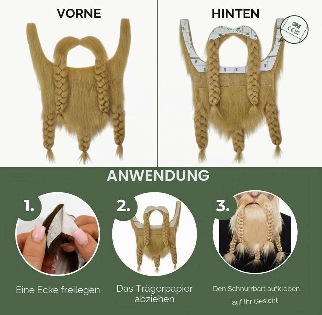 Mustaches Selbstklebender Viking Dward Falscher Bart, Neuheit, Falsche Gesichtsbehaarung, Kostümzube