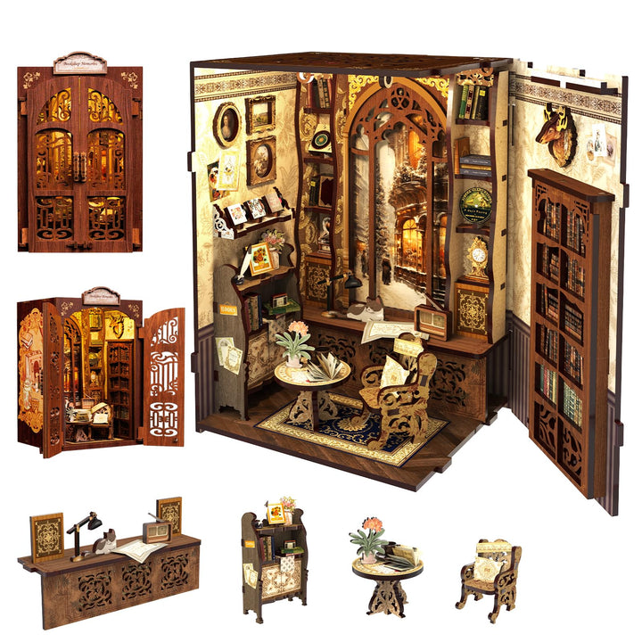 Fsolis Book Nook Kit -DIY Puppenhaus Holz Haus, Buch Ecke Miniatur Kit für Erwachsene Teens,DIY Mini