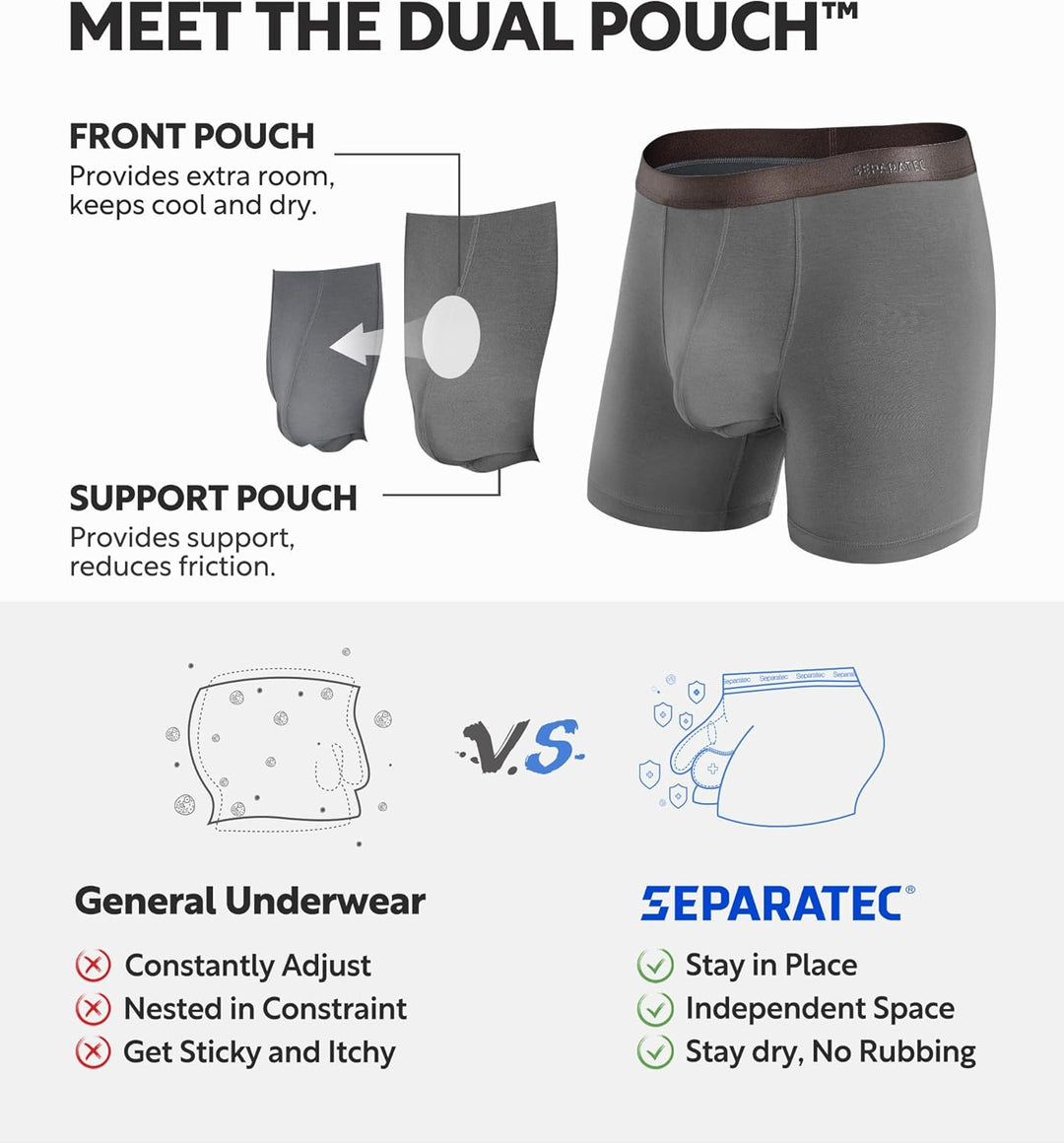Separatec Boxershorts Herren Bambus Rayon Atmungsaktiv Weich Männer Unterhosen mit Doppelter Beutel