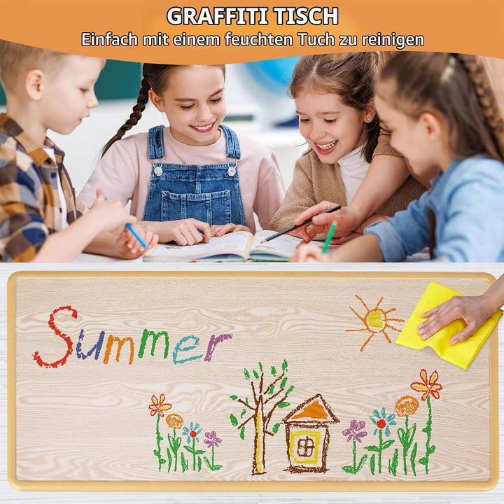 Clevich Kindertisch mit 6 Stühlen,Kinder Tisch Stuhl Set für Kindergarten und Kinderzimmer,Kindertis