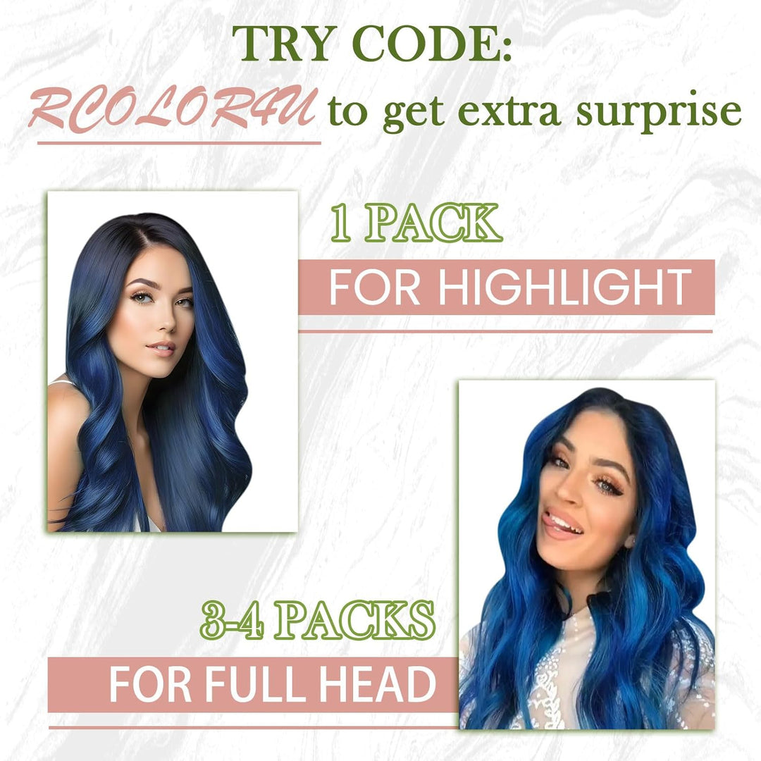 RUNATURE Tape in Extensions Echthaar Blau 40cm Bunte Gerades Tape Haarverlangerung Echthaar Blue Uns