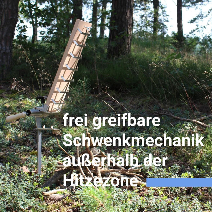 Premium Flammlachsbrett für Lagerfeuer mit Erdspiess, Flameboard & Erdspiess halten fest an jeder Fe