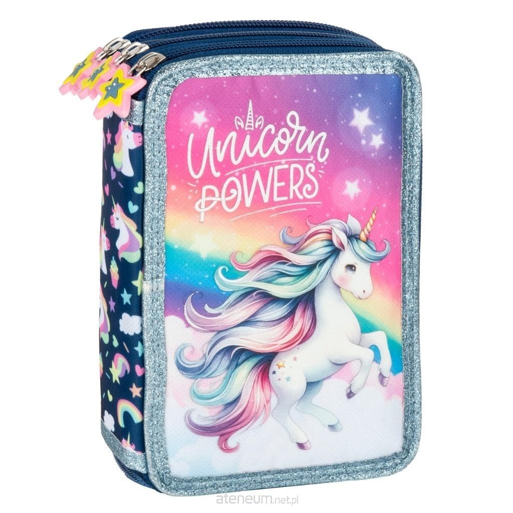 Ragusa-Trade Pferde Einhorn Unicorn, 3-Fach Federtasche Federmappe, 44 TLG. gefüllt für Kinder Junge