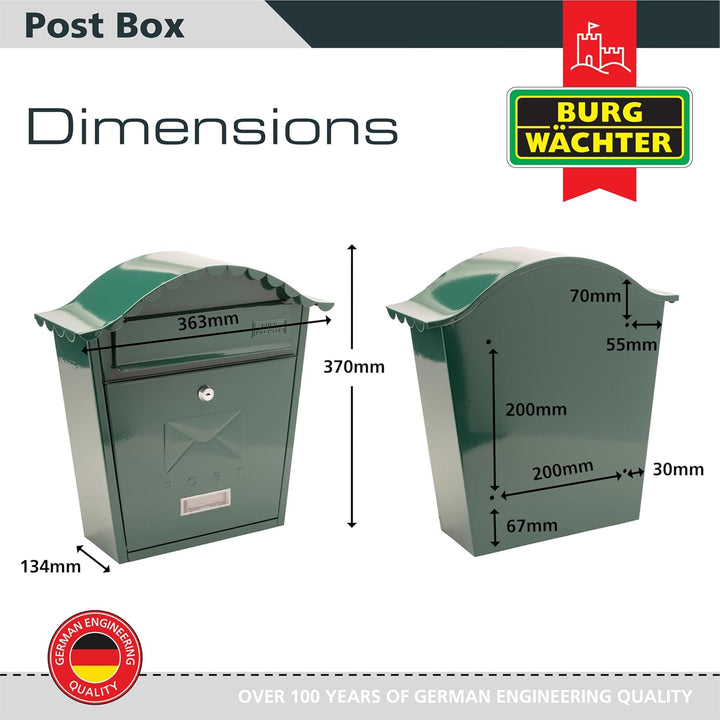 Burg-Wächter Classic Post Box Green Klassischer Briefkasten, grün, MB01G, 36x37x13cm, Grün