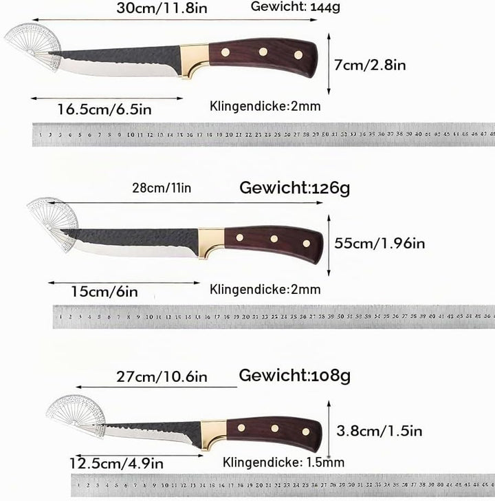 KEPEAK Profi Schlachtermesser 3-Teilig Metzgermesser Set-Filetiermesser &amp; Hackmesser &amp; Schälmesser e