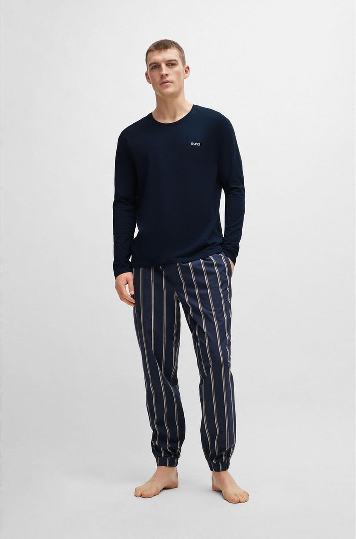 BOSS Herren Mix&Match LS-Shirt R T-Shirt aus Stretch-Baumwolle mit Logo-Stickerei L Dark Blue403, L