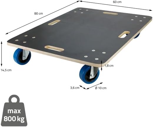 Möbelroller bis 800 kg Tragkraft - aus 18 mm Multiplex Holz mit Rutschfester Siebdruckplatte & 4 Len