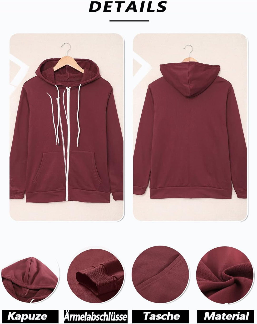 Uusollecy Damen Sweatjacke Hoodie Sweatshirtjacke Pullover Oberteile Kapuzenpullover Einfarbig Full