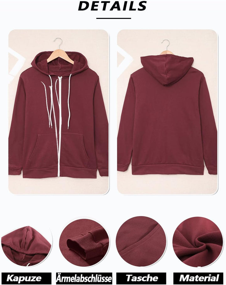 Uusollecy Damen Sweatjacke Hoodie Sweatshirtjacke Pullover Oberteile Kapuzenpullover Einfarbig Full
