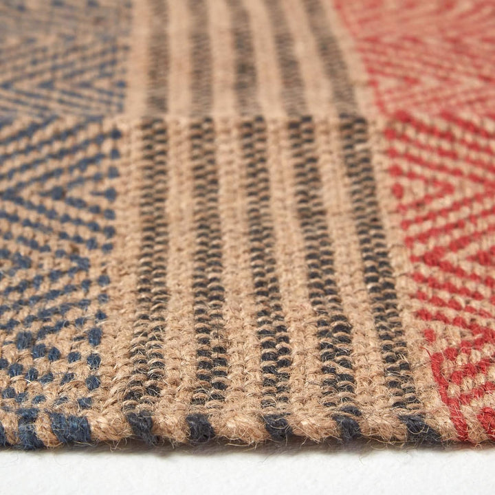 Homescapes Naturfaser Teppich Läufer 66 x 200 cm 100% Jute Küchen-Läufer blau beige geometrisches Mu
