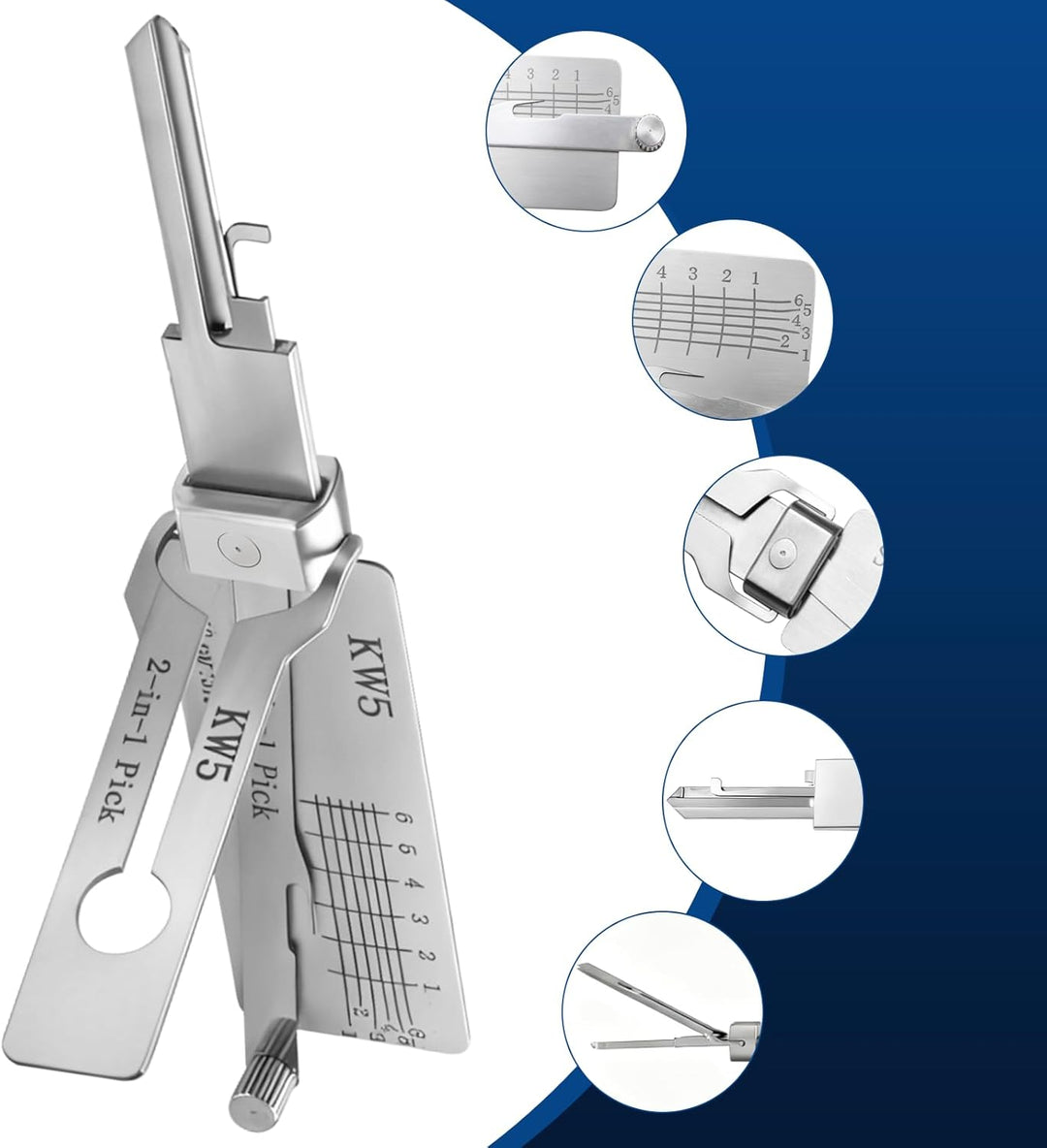 KW5 Hauptschlüssel-decoder aus Edelstahl,LiShi 2-in-1 Lock Pick und Pick-Werkzeuge,Autoschlüssel-Les