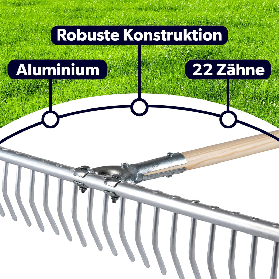 KADAX Rechen, Heurechen mit langem Stiel aus Holz, breite Harke für Garten, Beet, Rasen, Bequeme Gar