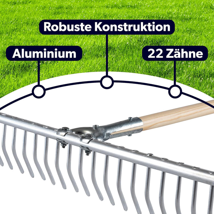 KADAX Rechen, Heurechen mit langem Stiel aus Holz, breite Harke für Garten, Beet, Rasen, Bequeme Gar
