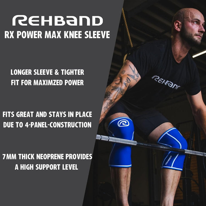 Rehband Power Max Kniebandage Kraftsport 7mm SBR/Neopren, wettkampfgeeignet, Knee Sleeves für Bodybu