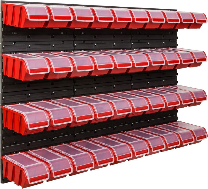 SimpleThing Lagersystem Werkstattregal | 117 x 78 cm | 40 stck. Box | Wandregal mit Stapelboxen - Wa