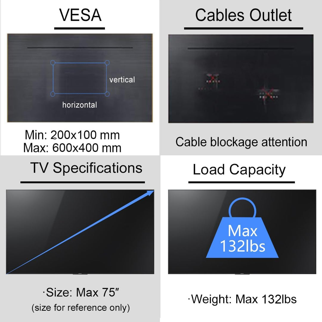 Suptek TV Deckenhalterung für 37-75 Zoll Fernseher, höhenverstellbar, neig- und schwenkbar, VESA 600