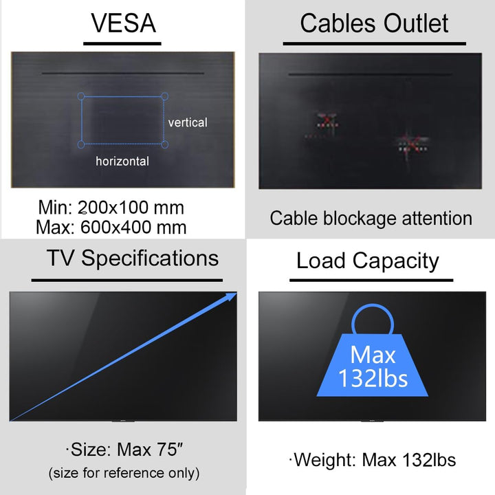 Suptek TV Deckenhalterung für 37-75 Zoll Fernseher, höhenverstellbar, neig- und schwenkbar, VESA 600