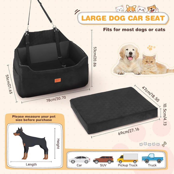 Hunde Autositz für Mittlere/Grosse, 78x55x53CM Abnehmbarer und Waschbarer Sitzerhöher Hundebett Auto