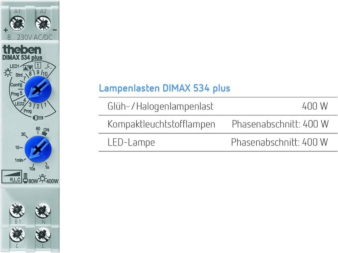 Theben 5340001 DIMAX 534 plus I Universaldimmer I Reihenbau-Dimmer I Automatische Lasterkennung I Di