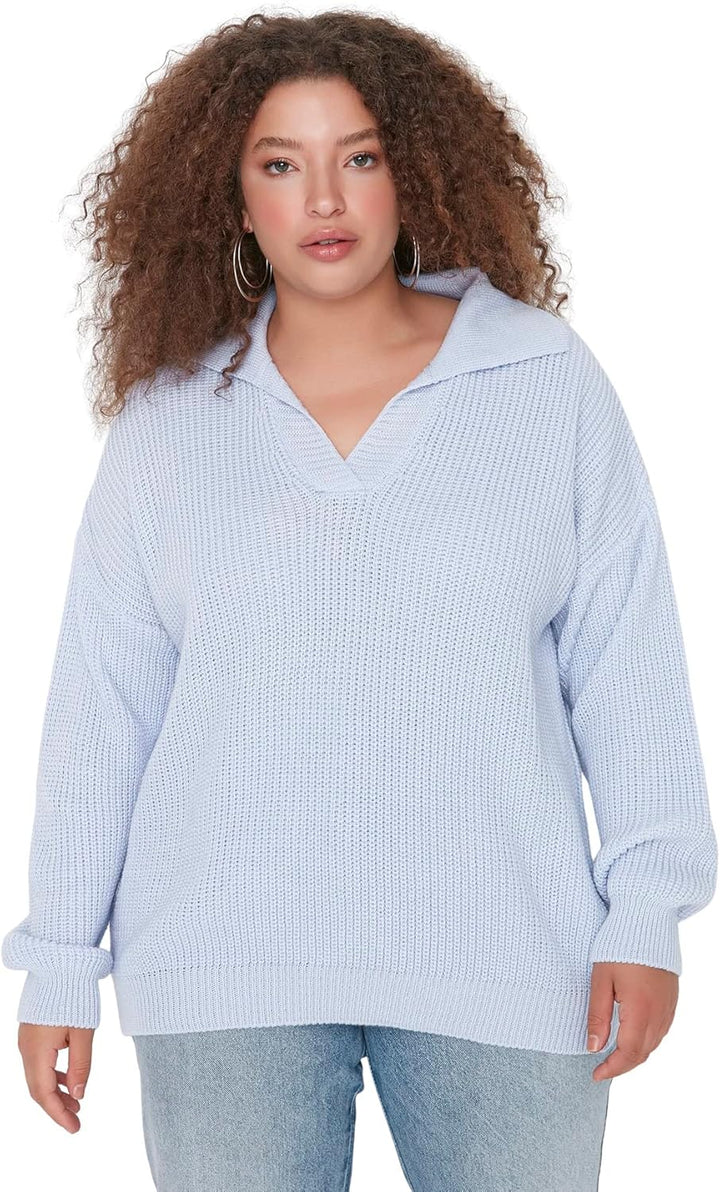 TRENDYOL Damen Pullover mit Rollkragen, Einfarbig, Regulär, Übergrösse Sweatshirt XL Lila, XL Lila