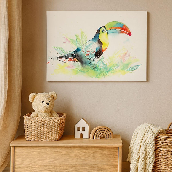 Bilder auf Leinwand 100x70cm Leinwandbild Vogel Toucan Neugier wild Gross Wanddeko Bild Schlafzimmer