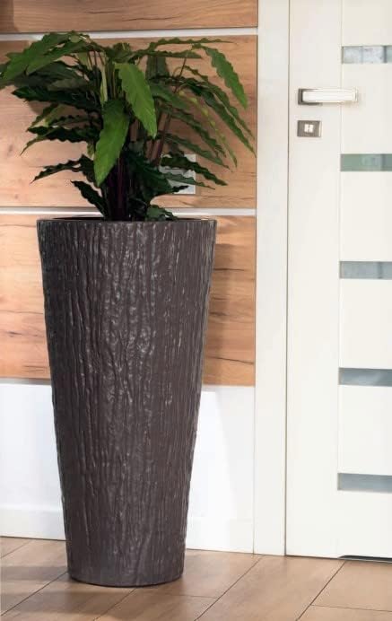 MELTOM Blumenkübel Blumentopf Rund Slim Pflanzkübel mit Herausnehmbaren Einsatz DEKORATIV (Braun, XL