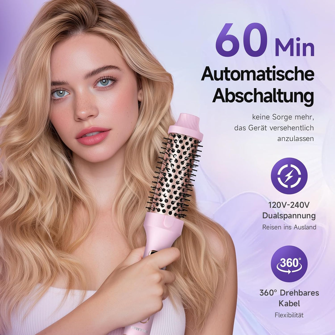 PRITECH Thermobürste, 38MM Thermal Brush Beheizte Ionische Lockenbürste Macht das Haar Glatter, 5 Te