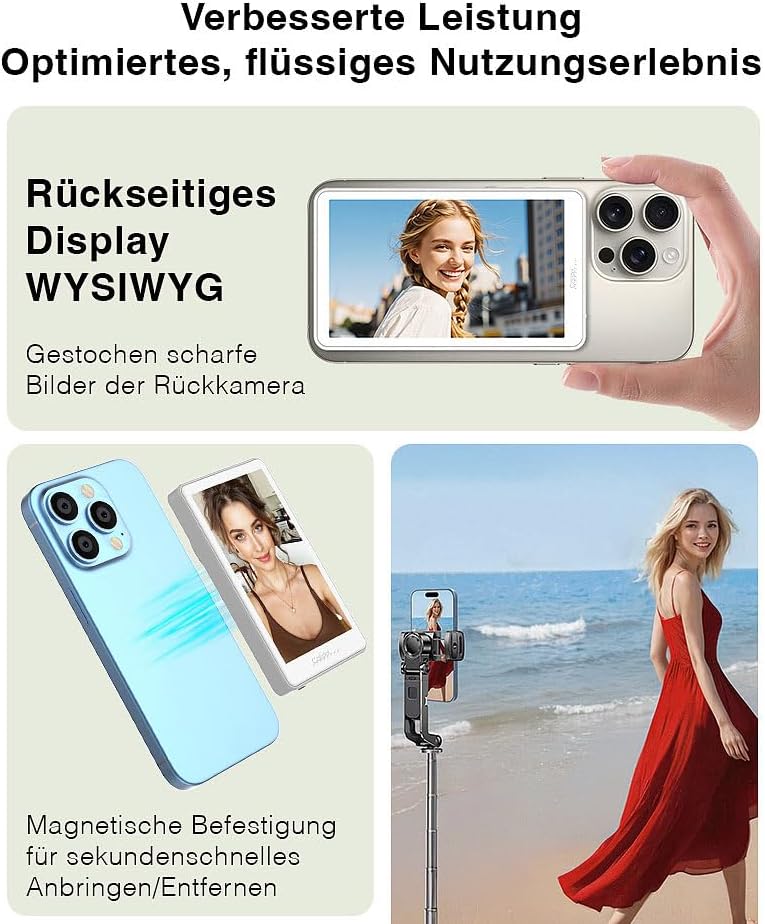 Callstel Selfie-Displays: Selfie-IPS-Vorschau-Display, 3,97", magnetisch, für iOS/Android, Akku (Mon