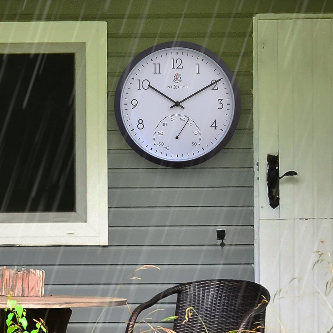 NeXtime Wall Clock (Garden/Inside) 30,5 cm-Time/Temp-Black-Plastic Marigold, One Size