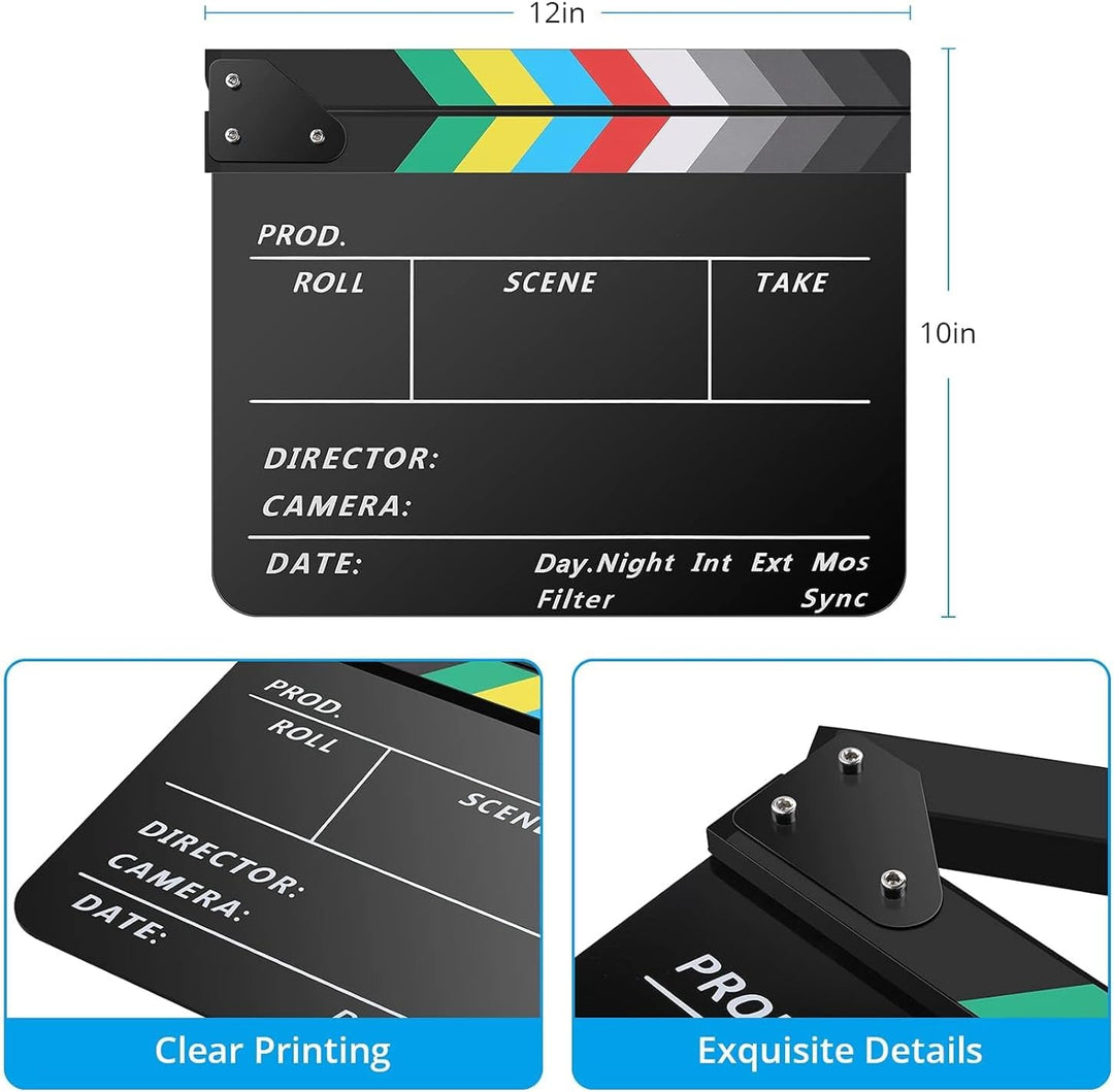 Temery Filmklappe, 30X25cm Regieklappe Synchronklappe Clapperboard mit 2 Pinsel, Leicht Abzuwischend