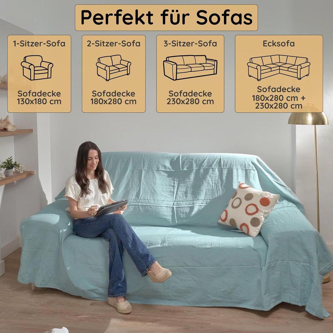 Jarapa Home Tagesdecke Baumwolle Wohndecke – Sofadecke Sofaüberwurf Bettüberwurf Überwurfdecke für S