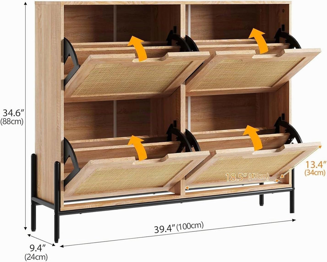 Garvee Schuhschrank Schmal Mit 4 Klappen, Schuhkipper Schuhkommode Schuhregal Mit 8 Ablageflächen Me