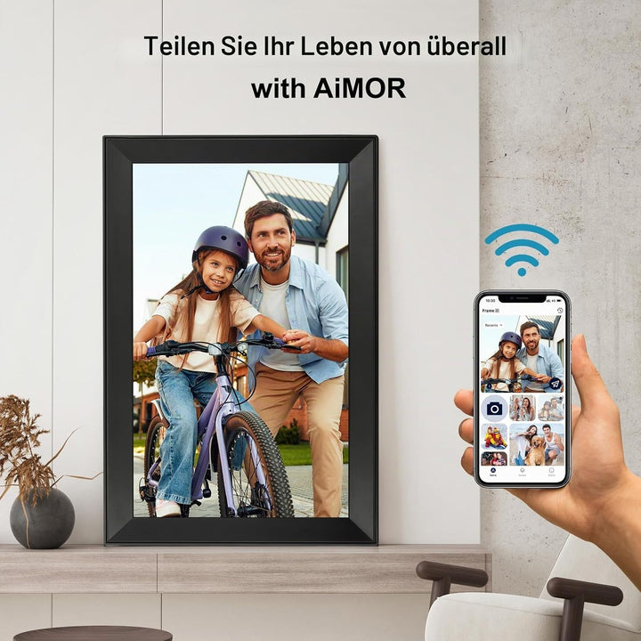 64 GB Digitaler Bilderrahmen mit 15,6-Zoll 1920 * 1080HD, automatischer Drehfunktion, WLAN Digitaler