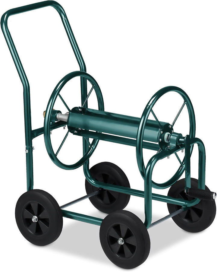 Relaxdays Schlauchwagen, bis 60 m, 4 Vollgummireifen, Klickkupplung, Schlauchtrommel Metall, Schlauc
