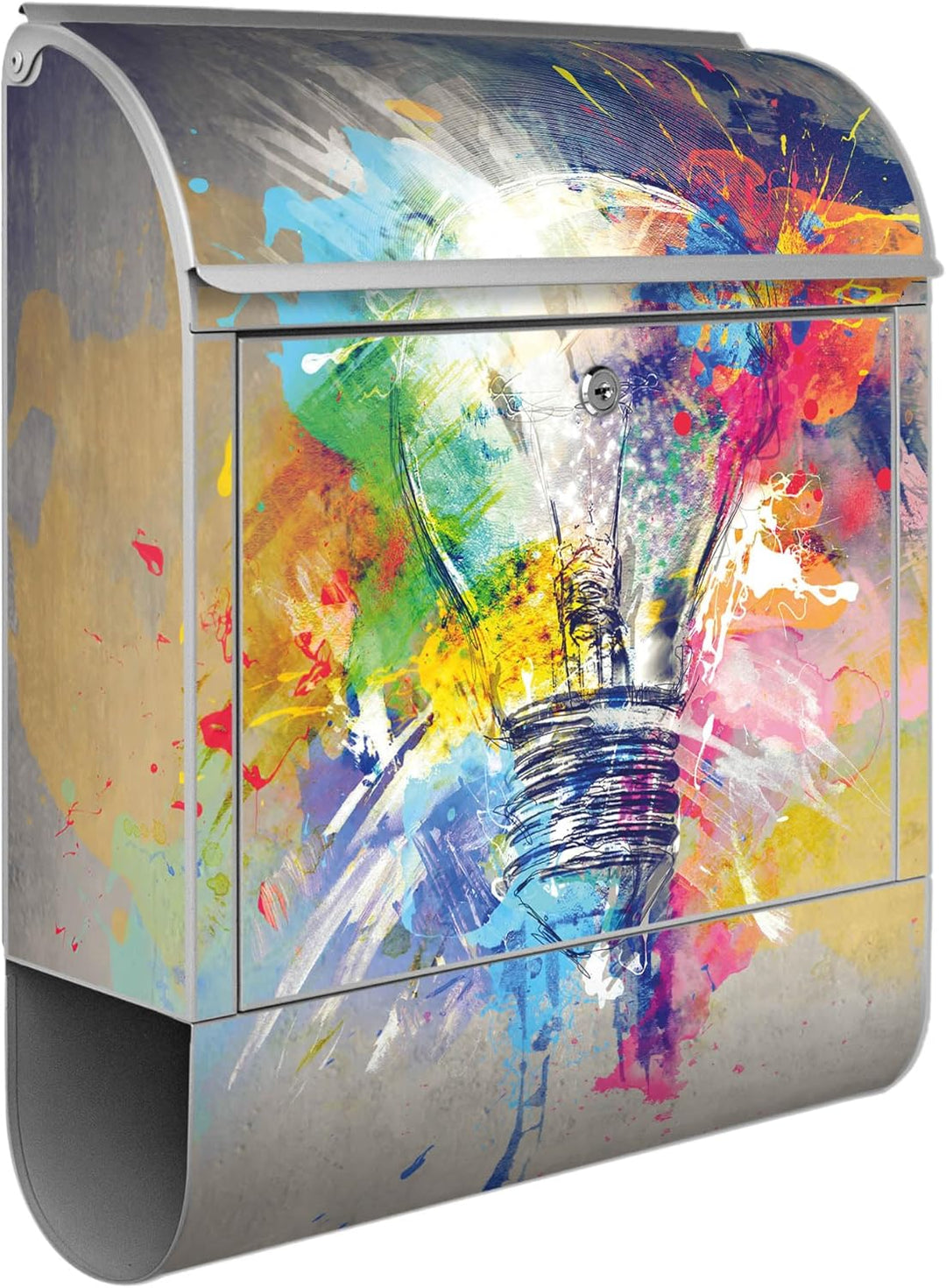 banjado® Design Briefkasten mit Motiv Idee 39x47x14cm &amp; 2 Schlüssel - Briefkasten Stahl Silber mit Z