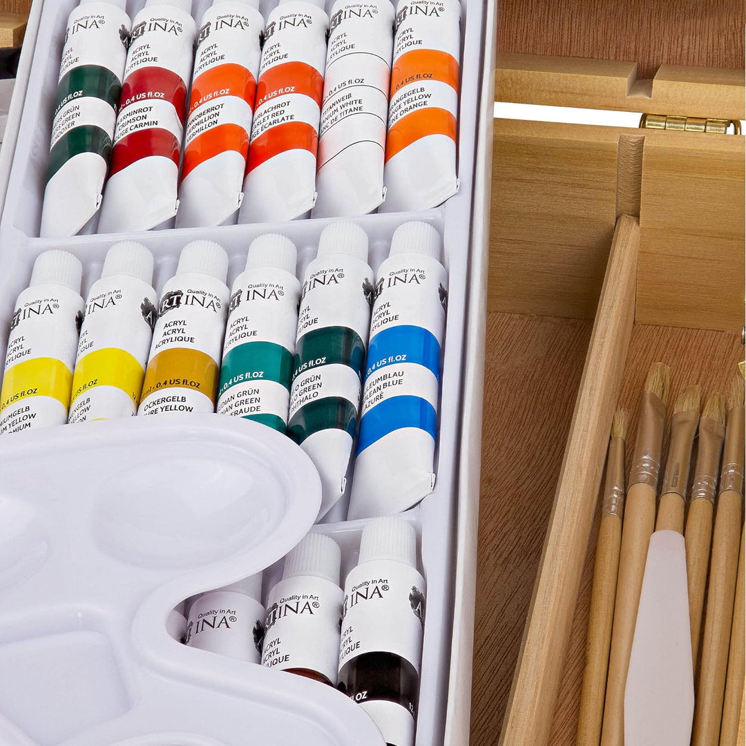 Artina 28tlg Malset Florenz im Malkoffer - Acrylfarben Set mit Kofferstaffelei - 18x 12ml Acrylfarbe