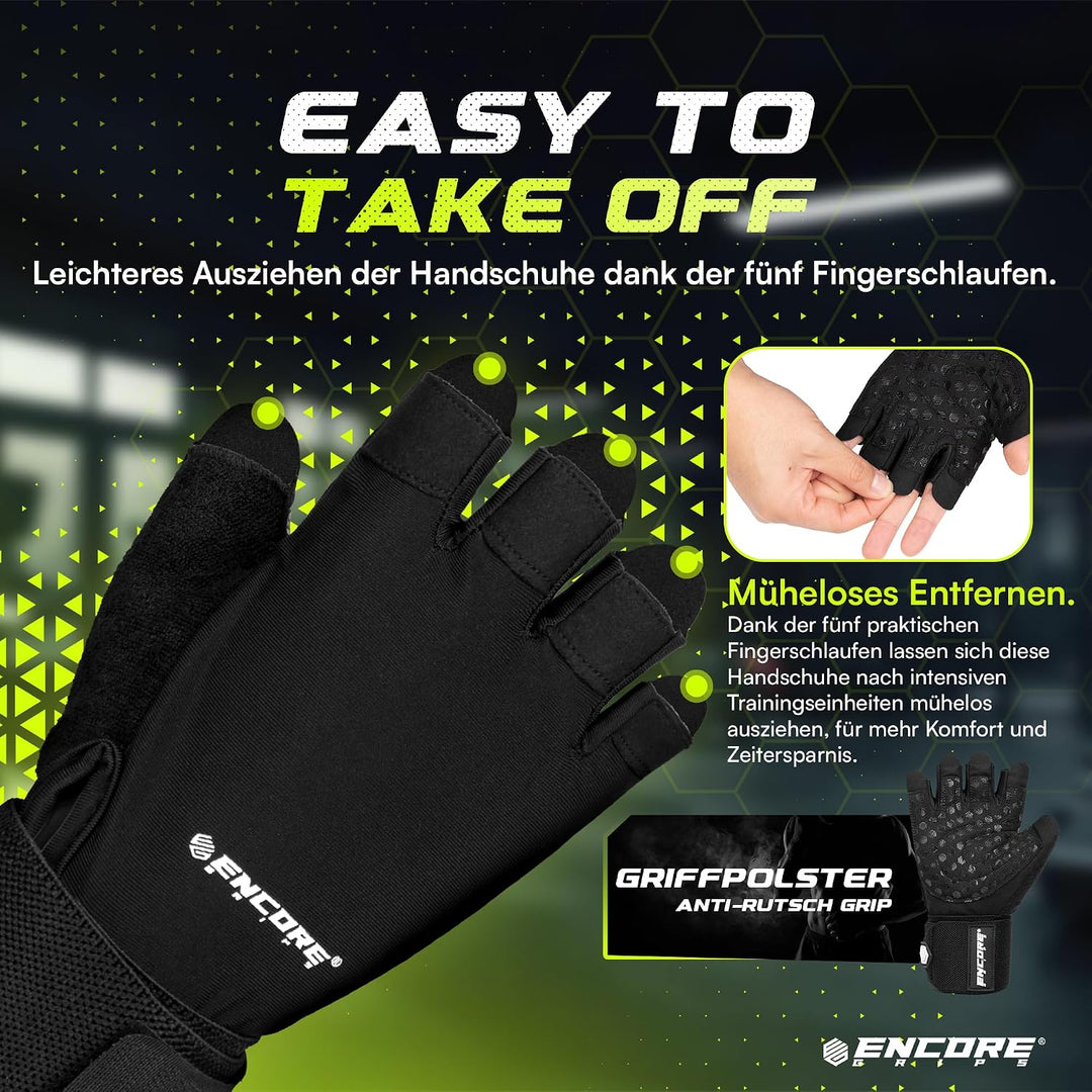 Fitness Handschuhe Herren &amp; Damen mit Handgelenkbandage, Griffpolster Funktion durch gepolsterte Han