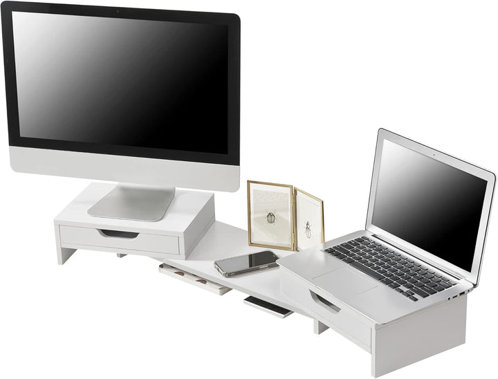 [en.casa] Monitorständer Marttila mit 2 Schubladen Monitorerhöhung 60x22x11cm Bildschirmerhöhung für