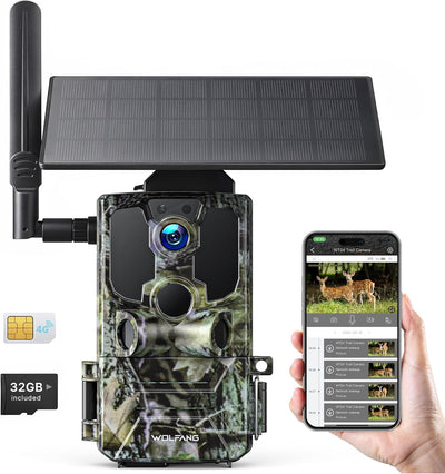 WOLFANG Wildkamera, 2.5K 4G LTE Live Solar Übertragung Wildkamera mit Handyübertragung App, Echtzeit