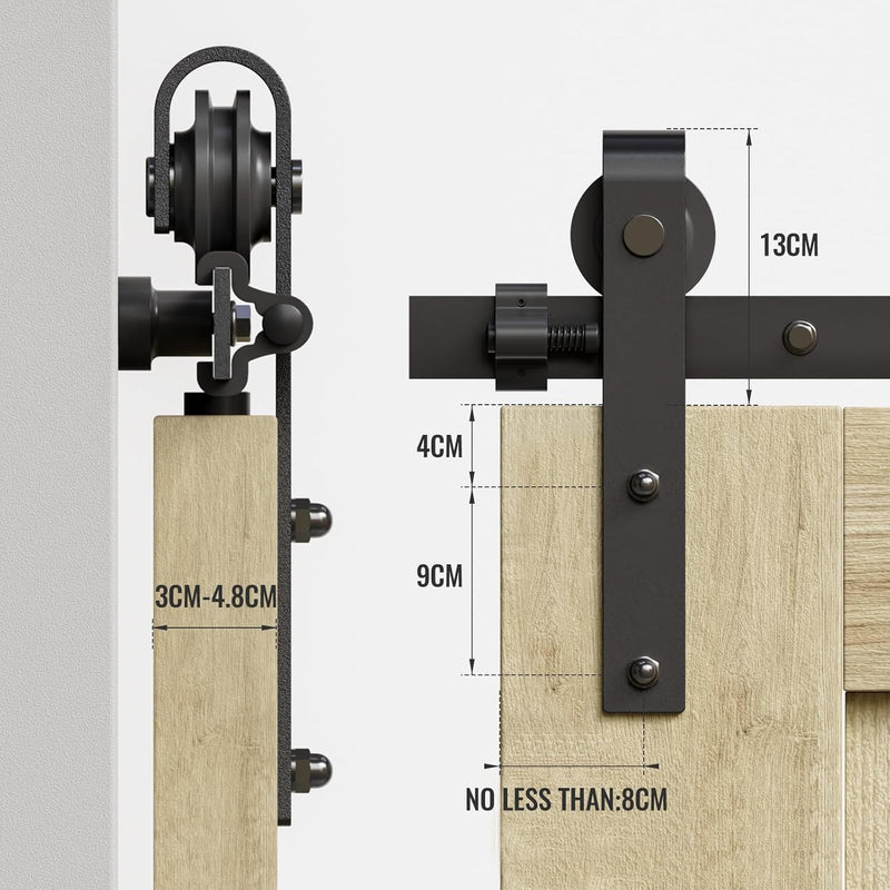 CCJH 243cm (8FT) Schiebetür Set schiene laufschienen mit Bodenführung Holz schiebetürbeschlag, Nachr