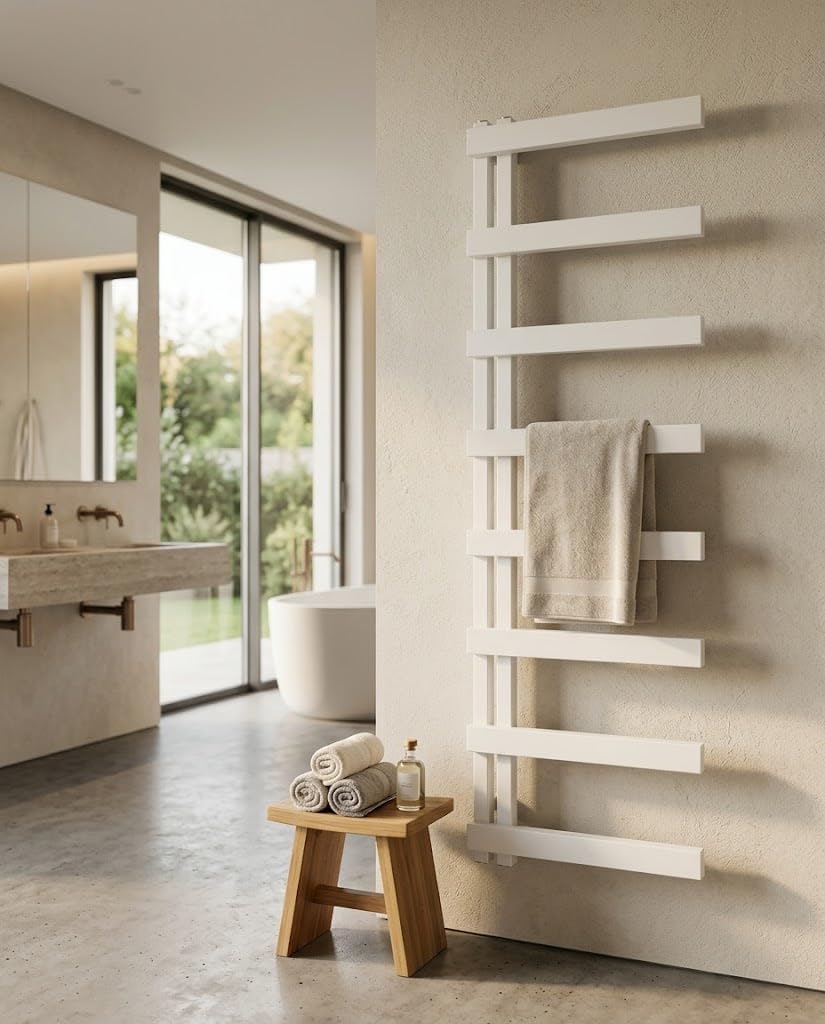 Aspira Home Badheizkörper Handtuchwärmer „Nosy“ Moderner Design - Weiss - Mittelanschluss 1/2“ - 500