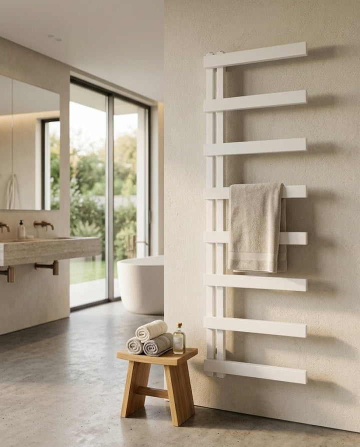 Aspira Home Badheizkörper Handtuchwärmer „Nosy“ Moderner Design - Weiss - Mittelanschluss 1/2“ - 500