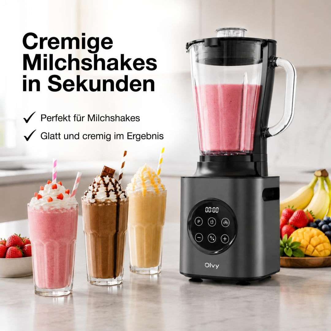Olvy Standmixer Smoothie Maker 1500ml Glas To-Go 1000W 9 Stufen Display-Silver, Silver